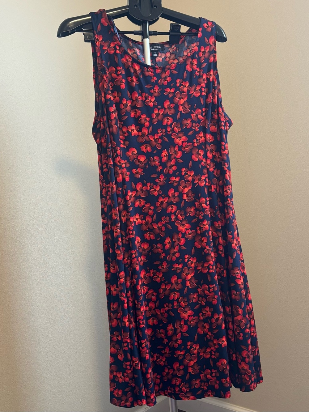 Perceptions Red & Navy Floral Sleeveless A-Line Dress